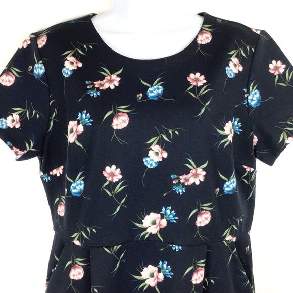 LOFT Navy Blue Floral Short A-Line Midi Dress size 12P - Picture 2 of 6